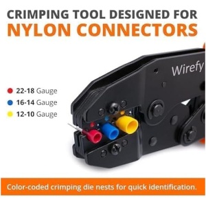 Cleste sertizare Wirefy pentru papuci izolati din nylon, mecanism clichet auto-reglabil, reglaj presiune, pentru conectori 0.5-10 mm², ergonomic, Negru/Portocaliu - Img 2