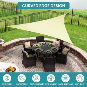Copertina triunghiulara tip parasolar Bellevous, 2 x 2 x 2 m, Impermeabila, Protectie UV, pentru Balcon/Terasa/Gradina, Poliester, Crem - Img 4