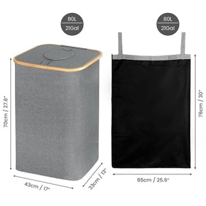 Cos pentru reciclare BELLE VOUS, capacitate 80L, poliester, 43 x 33 x 70 cm, pliabil, capac cu orificiu, sac integrat, multifunctional, Gri - Img 2