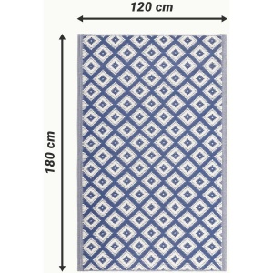 Covor pentru exterior JEMIDI, 120x180cm, polipropilena, rezistent la intemperii, usor de curatat, pentru balcon/terasa, Alb/Albastru - Img 2