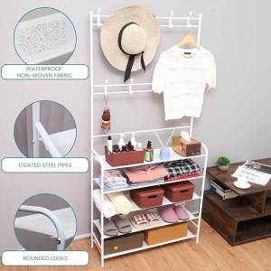 Cuier modular Belle Vous alb, 5 niveluri, set cu rafturi pentru pantofi, 8 cârlige - Img 5