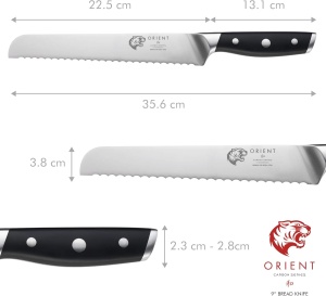Cutit de bucatarie pentru paine, Orient, Carbon Series, otel inoxidabil german X50 Ultra+, negru - Img 2