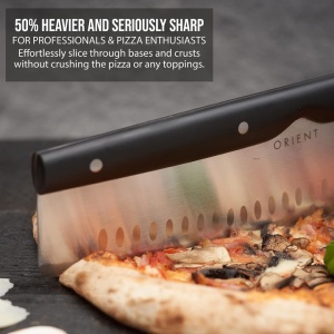 Cutit pentru pizza, Orient, Carbon Series, 34 cm, din otel inoxidabil, maner Ergo Grip, protectie lama, Negru - Img 3