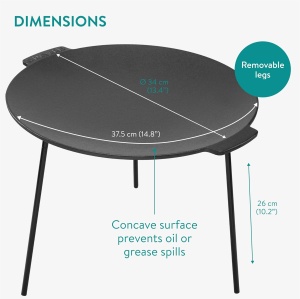 Disc pentru gratar, Navaris, picioare detasabile, din fonta, 34 cm, pentru gratar si foc de tabara, Negru - Img 7