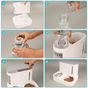 Dispenser apa si hrana automat 2 in 1 Belle Vous, 850 ml, functie gravitationala, 30 x 26 x 22 cm, pentru caini si pisici, antiderapant, hrana umeda/uscata, Alb - Img 3