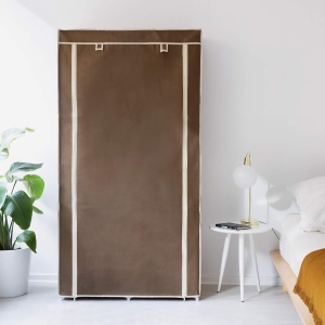 Dulap textil pliabil Navaris, bara pentru umerase si 6 rafturi, structura metalica, husa cu fermoar, 88 x 170 x 45 cm, Maro - Img 5