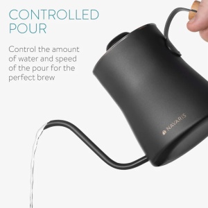 Fierbator cafea Navaris pour-over, 1000 ml, termometru integrat, argintiu, lemn/otel inoxidabil - Img 3