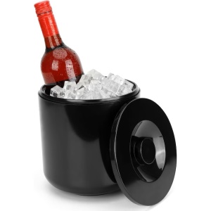 Frapiera pentru Gheata, Kurtzy, 4 l, din Plastic fara BPA, Capac, Sita, Pereti Izolati, pentru Evenimente, Bar, Petreceri, Negru