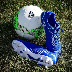 Ghete Fotbal Vizari Valencia, cu Crampoane, pentru Teren Natural, Talpa TPU, Usoare, Confort Ridicat, Marime 39, Alb/Albastru - Img 4