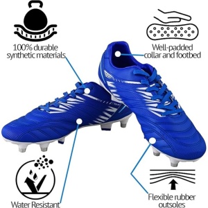 Ghete Fotbal Vizari Valencia, cu Crampoane, pentru Teren Natural, Talpa TPU, Usoare, Confort Ridicat, Marime 42, Alb/Albastru - Img 2