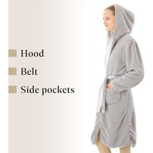 Halat de baie pentru copii HOMELEVEL, 13-14 ani, 158-164 cm, reversibil, din poliester, cu gluga, Alb/Gri - Img 4