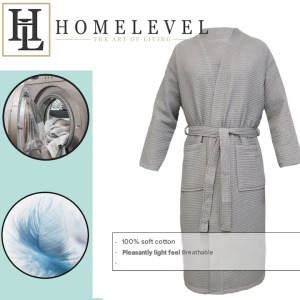 Halat de baie Waffle Pique unisex Homelevel, S, Gri, Bumbac organic, 54916.22.1 - Img 2