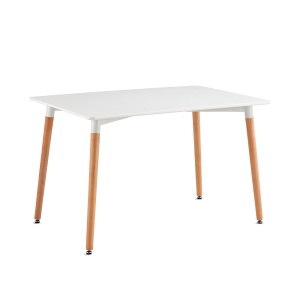 Masa Dining Kiwari® Alva, Blat MDF, Picioare Lemn Fag, Design Modern Bucatarie/Living, 120x80 cm, Capacitate 4–6 Persoane, Alb