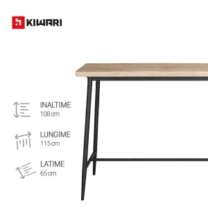 Masa Kiwari® Aven, MDF si metal, 115x65x108 cm, modern, Negru/Stejar - Img 4