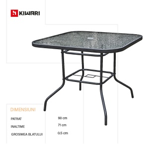 Masa Patrata Kiwari® Capri, 90x90x71 cm, 4 Persoane, Gradina/Terasa, Gri - Img 5