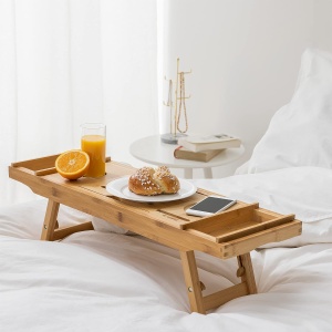 Masuta 2in1 pentru cada si mic dejun, Navaris, din lemn, natur, 75-108 cm - Img 4