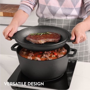 Oala cuptor olandez cu capac Navaris din fonta, 4.7 l, 2in1, pentru cuptor, plita, gaz, electric, cu inductie, 32 cm - Img 3