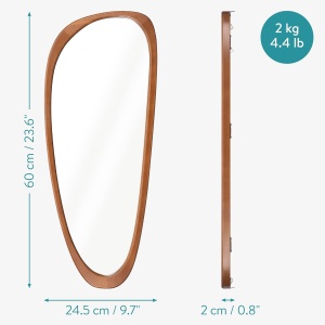 Oglinda decorativa de perete Navaris, asimetrica, rama din lemn de fag, montaj vertical/orizontal, potrivita pentru baie, dormitor si living, 60 x 24.5 cm - Img 3