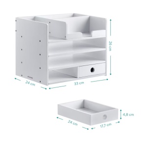 Organizator birou cu sertare Navaris, 33x24x26 cm, auto-asamblare, alb, bambus - Img 3