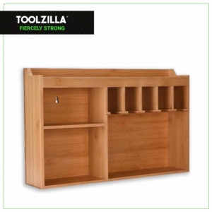 Organizator de scule electrice, TOOLZILLA. montare pe perete, cu 5 sloturi agatare, depozitare solida a sculelor din lemn, garaj, atelier, depozit - Img 2