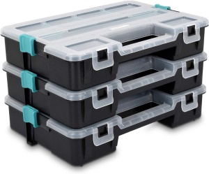 Organizator pentru scule Navaris, 3 buc, compartimente reglabile, 31.5 x 22.5 x 19.8 cm, cutie depozitare suruburi si piese mici, plastic rezistent, Negru - Img 2