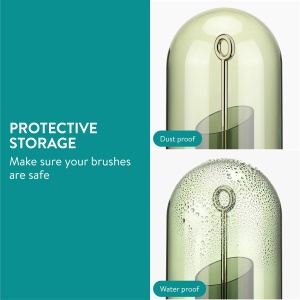 Organizator Rotativ pentru Pensule si Produse Cosmetice, Navaris, 23.5 x 11 x 11 cm, Maner de transport si Capac Soft-Close, Bilute pentru Fixare, Design Modern, Verde - Img 4
