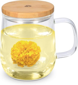 Pahar de ceai cu filtru si capac de bambus, 500ml, Transparent, 50093.01