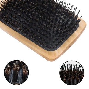 Perie de par BIZARRE.LY, pentru descurcarea parului, perii naturali de mistret, maner ergonomic, din lemn, 24.5 x 8 cm, instrument curatare, Negru/Maro - Img 4