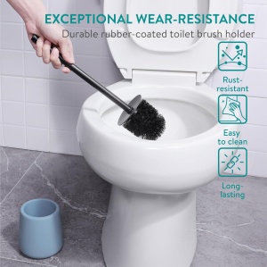 Perie de toaleta Navaris, rasina si maner din inox, design modern, rezistenta la apa, Ø16 cm, Albastru - Img 3