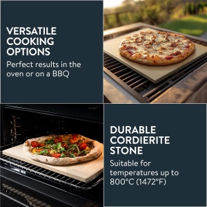 Piatra de pizza, Gourmeo, 38 x 30 x 1.5 cm, din ceramica corderita, dreptunghiulara, pentru cuptor si gratar - Img 4