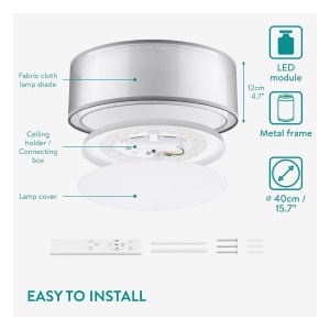Plafoniera de tavan cu LED, Navaris, design cu 2 straturi, temperatura de culoare reglabila, cu telecomanda, Clasa F, 40 cm - Img 4