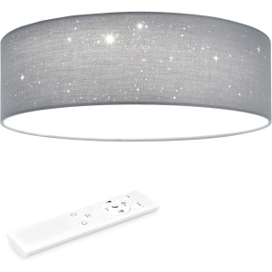 Plafoniera LED Navaris, efect de stele, Ø 40 x 12 cm, intensitate reglabila, telecomanda, abajur textil, 22 W, Gri deschis