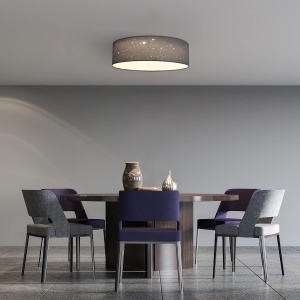 Plafoniera LED Navaris, efect de stele, Ø 40 x 12 cm, intensitate reglabila, telecomanda, abajur textil, 22 W, Gri deschis - Img 4
