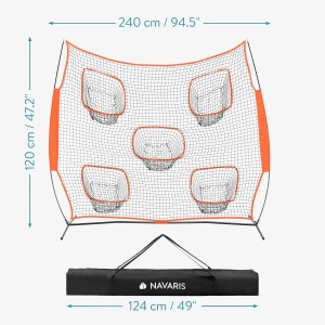Plasa de antrenament Navaris, portabila, din poliester, cu 5 tinte, cadru inclus, 2.4 m x 2.4 m, geanta pentru transport - Img 2