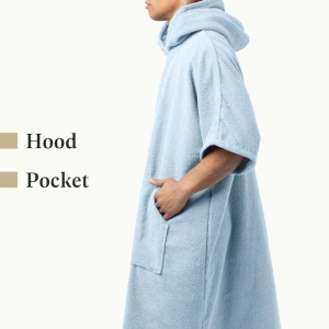 Poncho de baie unisex Homelevel, L-XL, Albastru, Bumbac organic, 54881.23.20 - Img 3