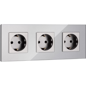 Priza tripla Navaris, inacastrabila, cu rama din sticla securizata, 22.8 x 8.6, design elegant, 4000W, Gri
