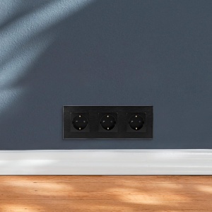 Priza tripla Navaris, incastrabila, cu rama din aluminiu, 22.8 x 8.5 cm, design elegant, 4000W, Negru - Img 2