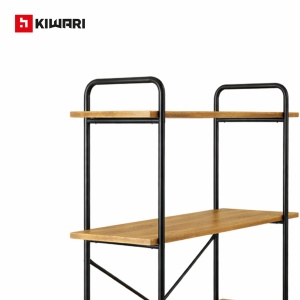 Raft Kiwari® Quad, 4 polite, 112×34×80 cm, MDF si Metal, Design Modern Industrial, Negru & Stejar - Img 6
