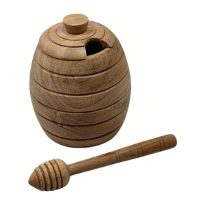 Recipient pentru miere din lem natural de Acacia, Bonfesto®, Lingurita de miere din lemn de Acacia, 14 x 10 x 10 cm