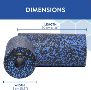 Rola cilindru pentru masaj, Everest Fitness, din spuma EPP, pentru yoga, pilates, fitness, relaxare musculara, 30 x 15 cm, geanta depozitare, ghid exercitii, Negru/Albastru - Img 7