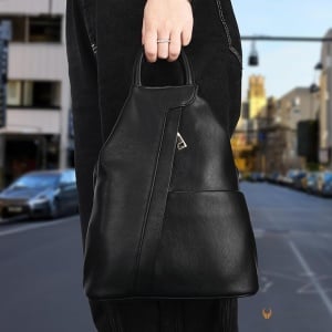 Rucsac pentru femei, DONBOLSO, imitatie de piele 2-in-1, cu baza ranforsata, curea reglabila, Negru - Img 2