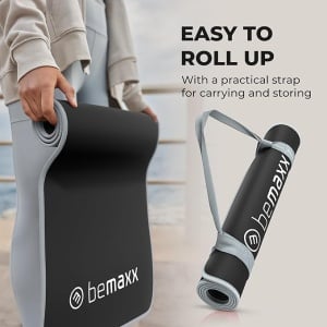 Saltea pentru antrenament, pentru yoga, fitness, aerobic, pilates, exercitii la sol, BeMAXX, Antiderapant, 183x61 cm, Negru - Img 3
