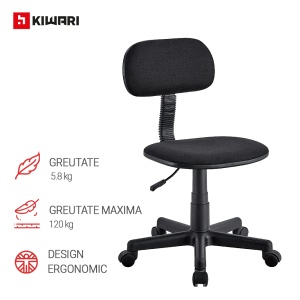 Scaun Birou Kiwari® Fen, Spatar si Sezut Tapitat, Reglabil pe Inaltime, Roti duble, Compact, Capacitate 120 kg, Negru - Img 4