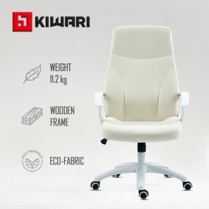 Scaun birou Kiwari® Mom, spatar inalt, cadru alb, brate fixe, sezut cu spuma si tesatura, mecanism fluture, baza nylon, roti PU, Alb - Img 6