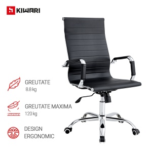 Scaun Birou Kiwari® Sim, Spatar Inalt, Sezut Tapitat, Reglabil pe Inaltime, Baza Metal Rotativa, Capacitate 120 kg, Negru - Img 3