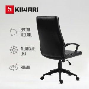Scaun birou Kiwari® Val, spatar inalt, brate fixe, mecanism fluture, baza si roti nylon, Negru - Img 3