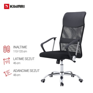 Scaun Birou Kiwari® Vonn, Spatar Mesh, Sezut Confortabil, Reglabil pe Inaltime, Baza Metal Rotativa, Design Ergonomic, Capacitate 120 kg, Negru - Img 4