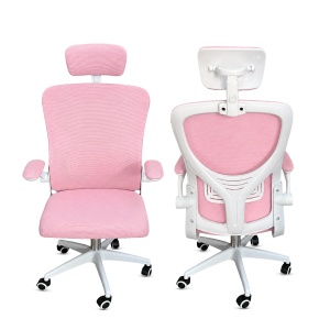 Scaun ergonomic de birou Kiwari® Cloud, tetiera reglabila, spatar din plasa, mecanism butterfly, roz - Img 2