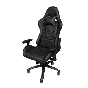Scaun gaming Kiwari® Atom, spatar rabatabil 180°, brate 2D, perne lombara si cervicala, baza metalica, negru