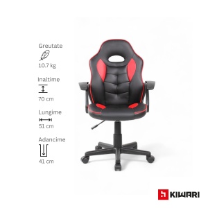 Scaun gaming Kiwari Ster, material PU, cadru lemn, baza nylon, inaltime reglabila, rotativ, Negru/Rosu - Img 3